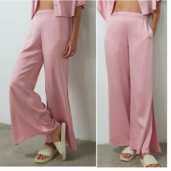 Lunya washable Silk Pink Women's Pajama Bottoms Wide Split Leg medium - Picture 1 of 13